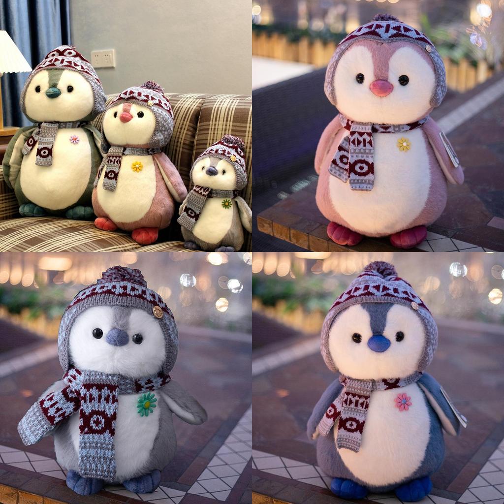 Cute Penguin Plush Toy With Christmas Scarf And Hat Soft Stuffed Animal For Girls And Kids 20cm Grey Penguin