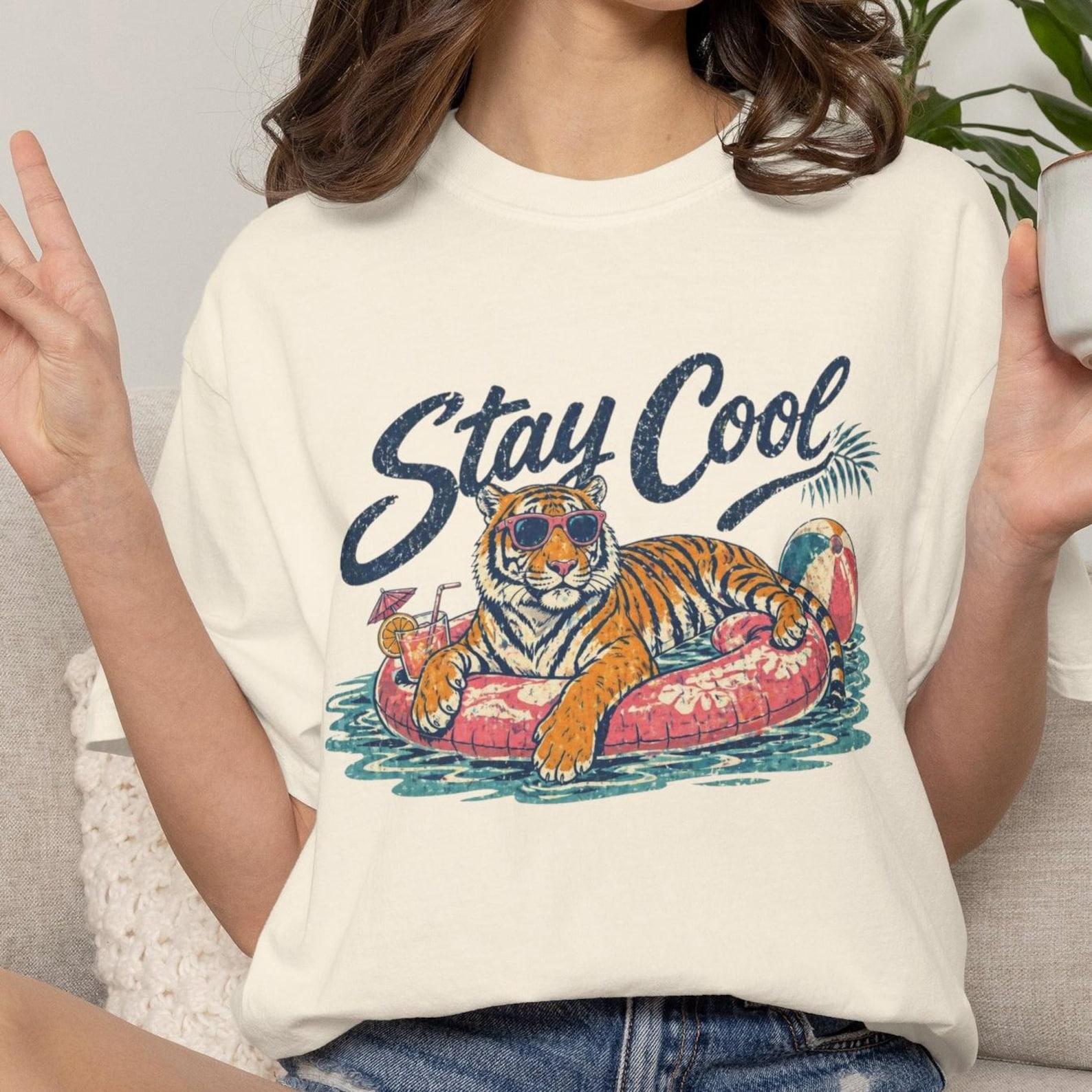 Tiger Comfort Colors Tshirt, Stay Cool Retro Tiger Graphic Tee, Preppy Tiger Graphic Shirt S