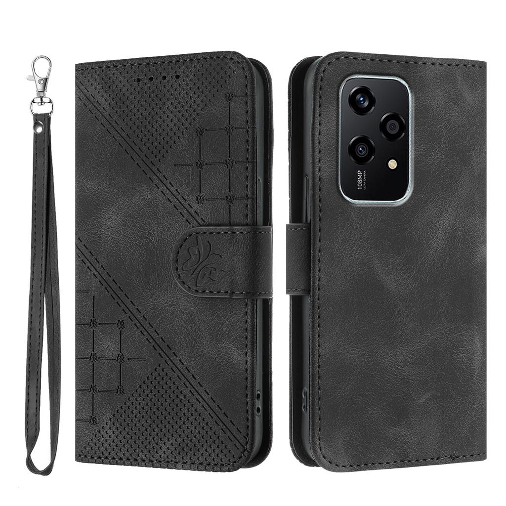 For Honor 200 Lite Leather Wallet Case Butterfly Flower Imprinted Phone Cover with Strap