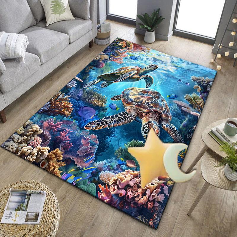Cartoon Sea Turtle Artwork Office Rug Chair Mat, Entryway Carpet, Suitable for Front Door, Bedroom, Living Room, Desk, Holiday Gift