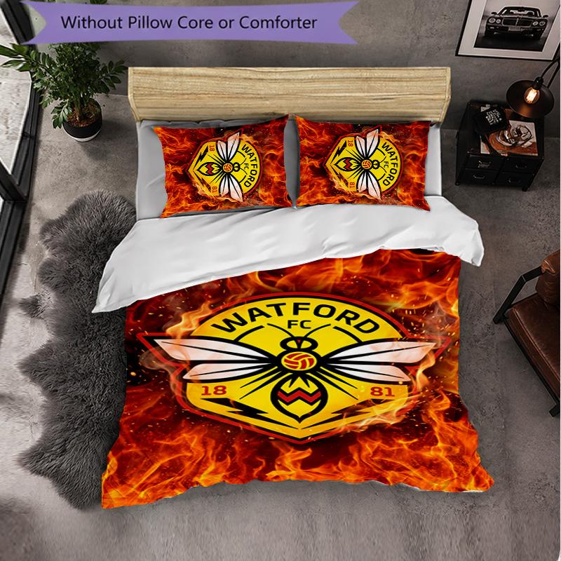 Watford Football 3 Piece Bedding Set Soft Duvet Cover Set with Pillowcases Printed Bedroom Decor Set for Home