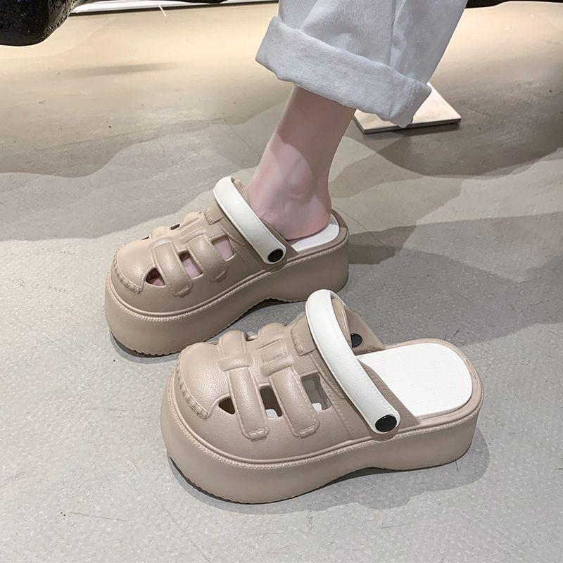 Sensation de marcher sur de la merde pantoufles à semelles épaisses tête de sac vêtements d'extérieur pour femmes mode printemps et été polyvalentes et confortables pantoufles tête de sac