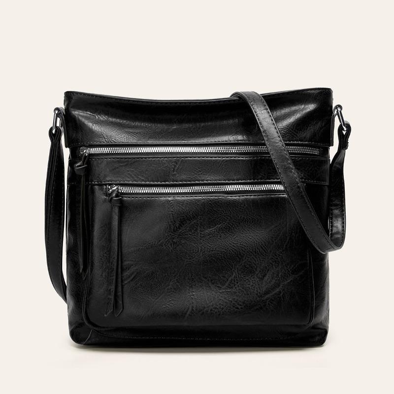 Retro Double-zip Large Capacity Crossbody Bag for Women, Stylish and Simple Design