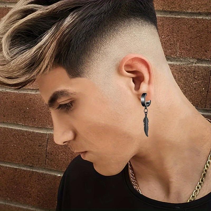 Stainless Steel Hip-pop Style Non Piercing Hoop Earrings Feather Pendant Ear Clips for Men Women Ear Daily Wear Jewelry