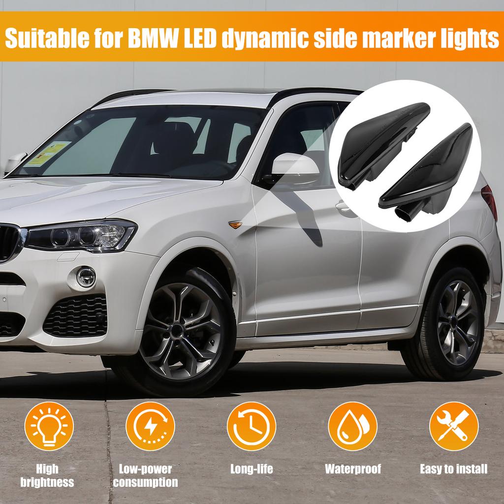 2Pcs LED Side Marker Light For X3 F25 2011-2017 Waterproof Car Dynamic Amber Turn Signal Indicator Light Sequential LED Lamp
