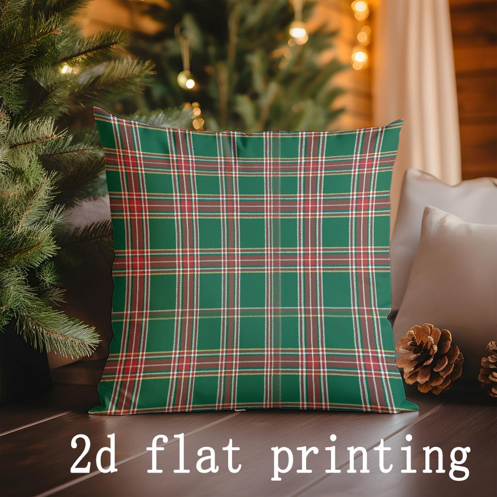 Home Decor Christmas Plaid & Poinsettia Merry Pillow Covers Pattern Cushion Cover Suitable for Sofa Bedroom Car Pillow Cover