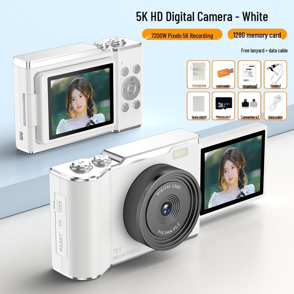 Retro 5K HD Flip Screen Mirrorless Camera for Outdoor Shots and Student Selfies