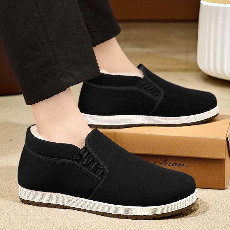 Winter Men's Old Beijing Cloth Shoes Non Slip Solid Color Fleece-Lined Thickeneded Cotton Shoes High Top Warm Casual Cotton Shoes
