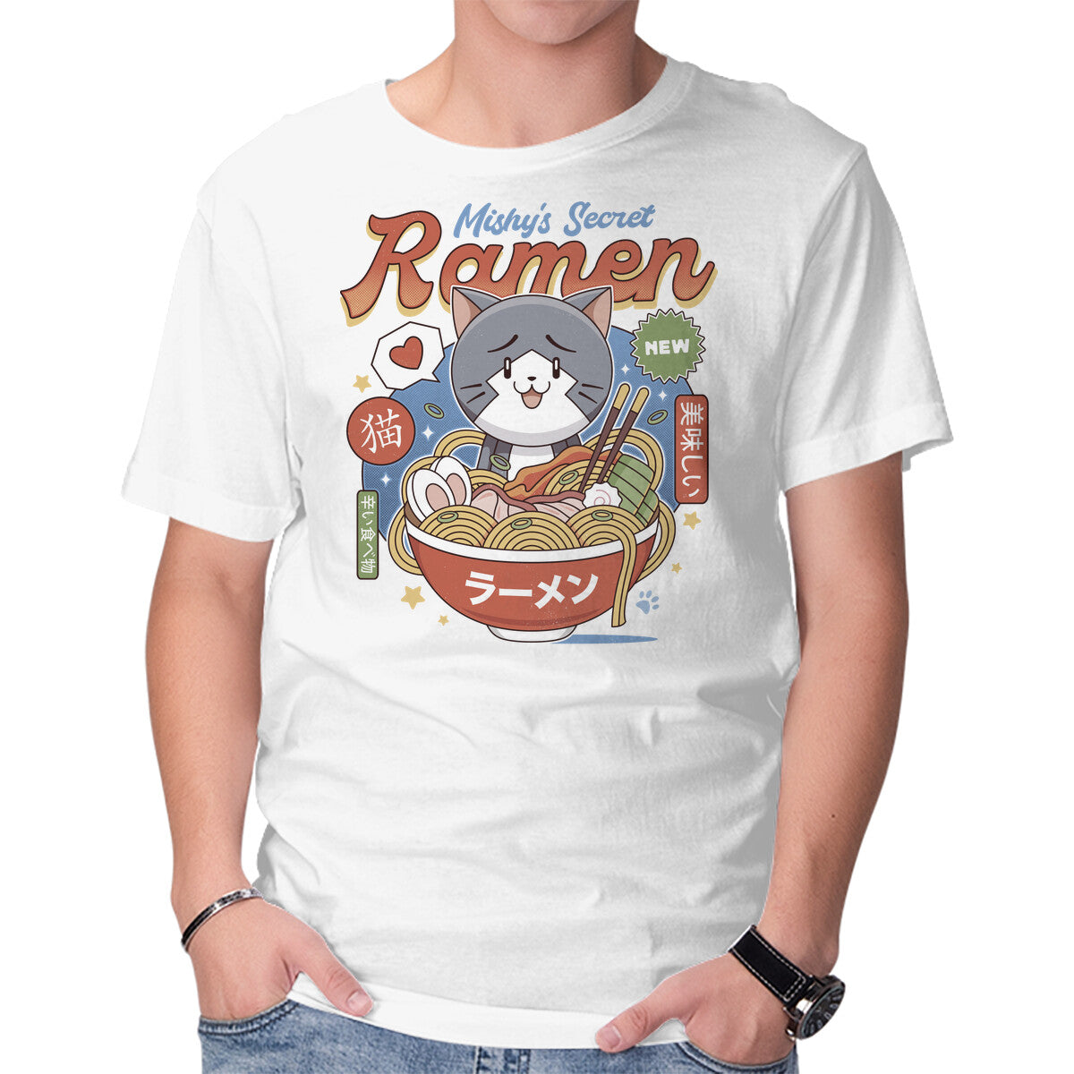 Unisex Crew Neck T-Shirt Mishelam Wonderland Mishy Ramen Graphic Short Sleeve Casual Tee S