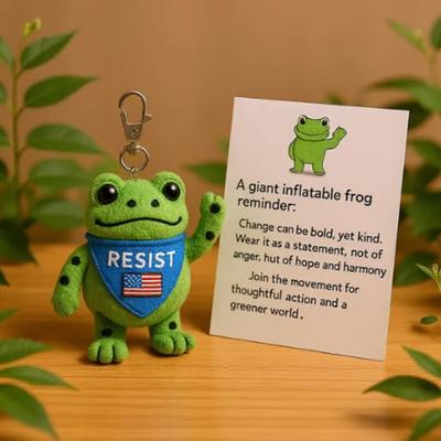 Frosch Plüsch Schlüsselanhänger Weich Tragbar Umweltfreundlich Erinnerungsspielzeug mit Inspirationskarte Botschaft Widerstehe der Veränderung