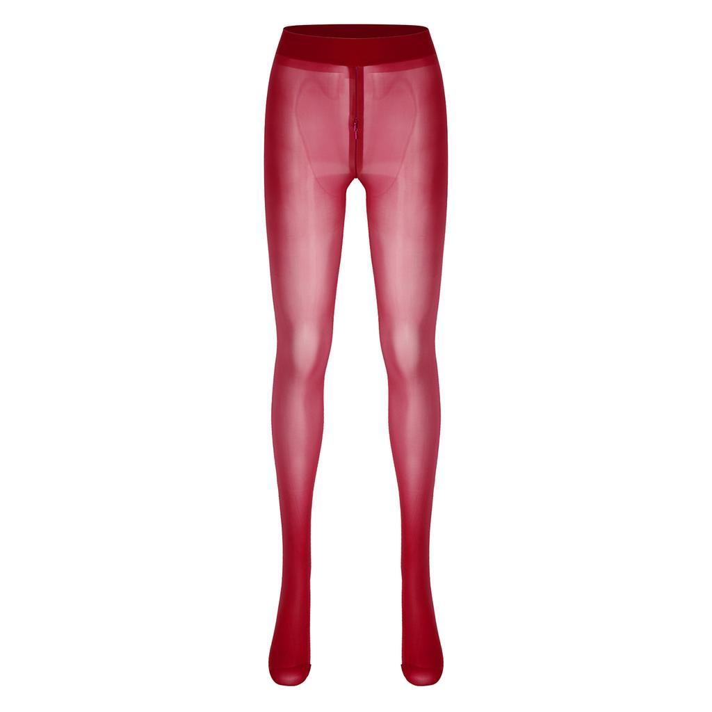 Women Sheer Pantyhose Zipper Crotch Design Stretchy See Through Tights Solid Color Elastic Waistband Leggings