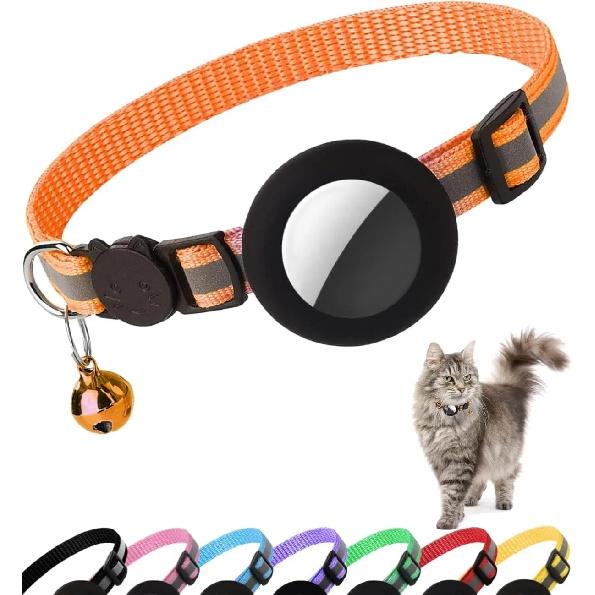 Air tag Cat pet Collar Breakaway Reflective Kitten Collar with Apple Air Tag Holder and Bell  kitten accessories