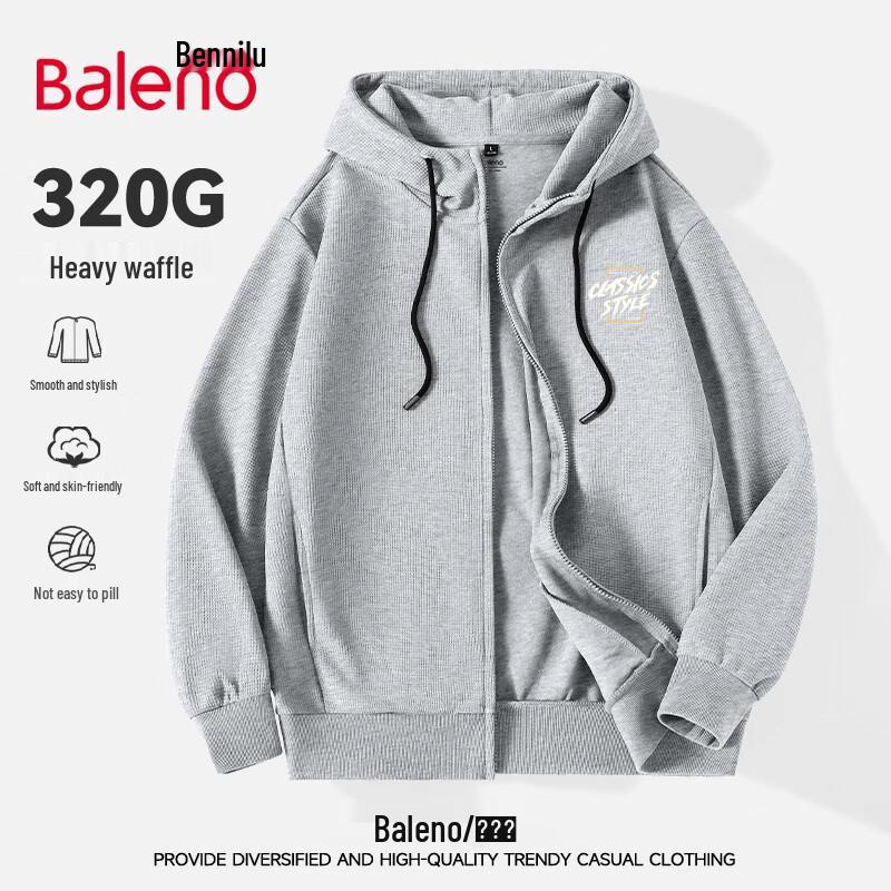Baleno Men's Waffle Knit Hooded Zip-Up Sweatshirt
