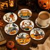 6pcs Wooden Halloween Coasters Pumpkin Heat Insulation Pad DIY Halloween Cup Mats  Halloween Party