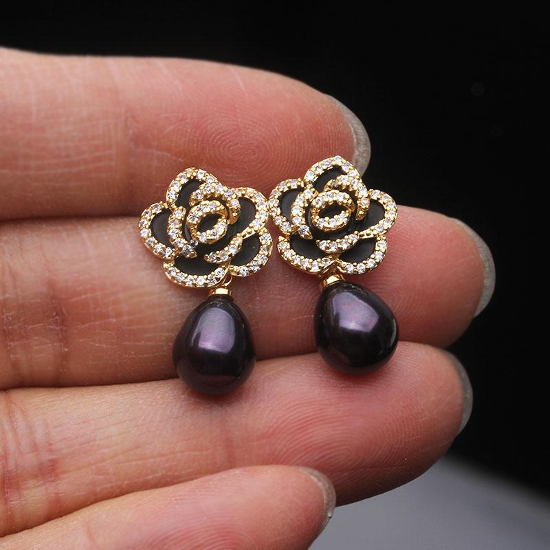 Wedding Freshwater Pearl Drop Earrings Women,Luxury 925 Silver Natural Pearl Earrings Wife Girls Birthday Gift White Black