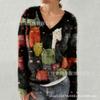 Womens V-Neck Long Sleeve Sweatshirt With 3D Digital Print Christmas Design Fall Winter Casual Hoodie