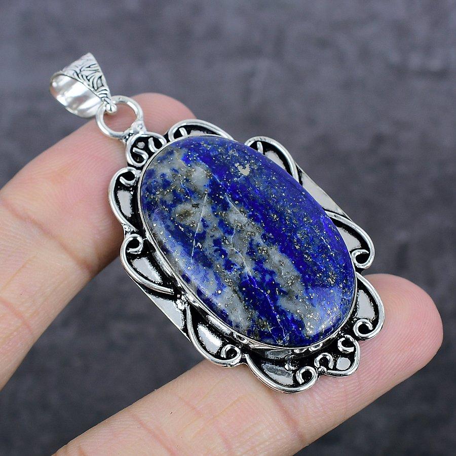 Lapis Lazuli Gemstone 925 Sterling Silver Jewelry Pendant 2.52"