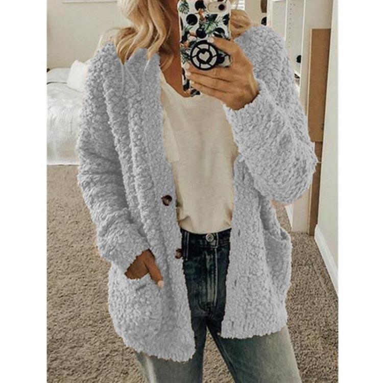 

Women s Autumn Winter Woolen Fleece Knitting Cardigan Sweater Jacket Tops XXXXXL светло-серый