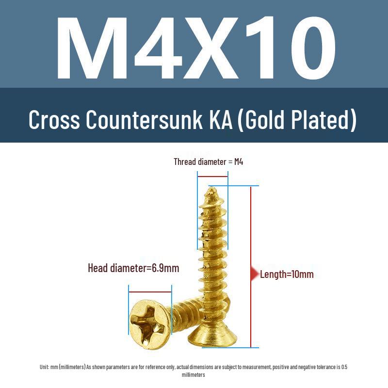 Yigu Gold-Plated Carbon Steel Self-Tapping Screws: Countersunk Head, Flat Head, Pointed Tail, Sizes M2-M4, Ideal for Electronics.