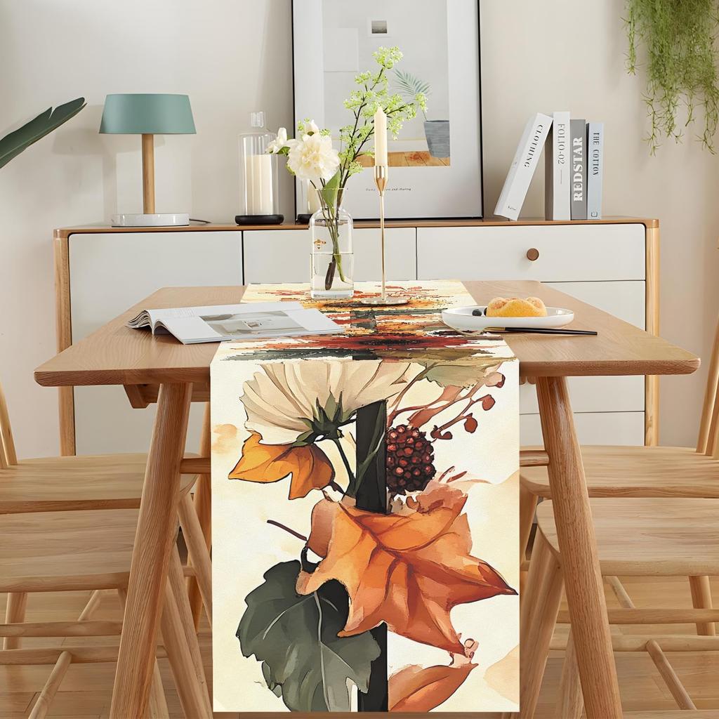 Floral Printed Dining Table Scarf Floral Leaves Table Runner Kitchen Dining Table Decoration for Home Party Decor 13x71 Inch (Multicolored-10, 13x71