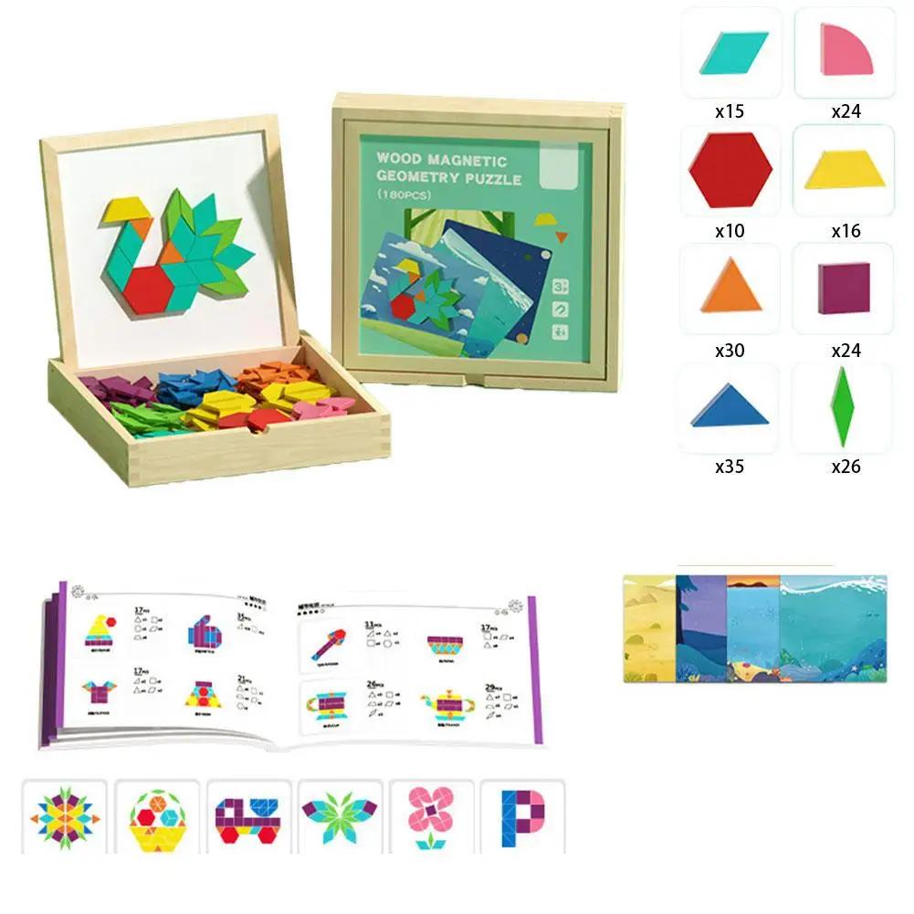 

Magnetic Wooden Game Blocks Geometric Shapes Tear Educational Box Safe Off Present Storage Cards Plaything Design Portable Learnin M0W0