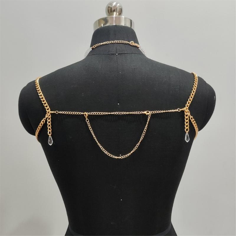 Fashionable Pearls Crystal Tassels Bralette Body Chain for Women’s Beachwear Beaded Body Jewelry Harness Bustier Bra Top