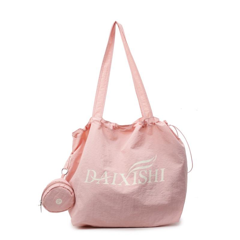 

Canvas bag large-capacity new summer versatile shoulder bag bag drawstring college student class tote bag рожевий