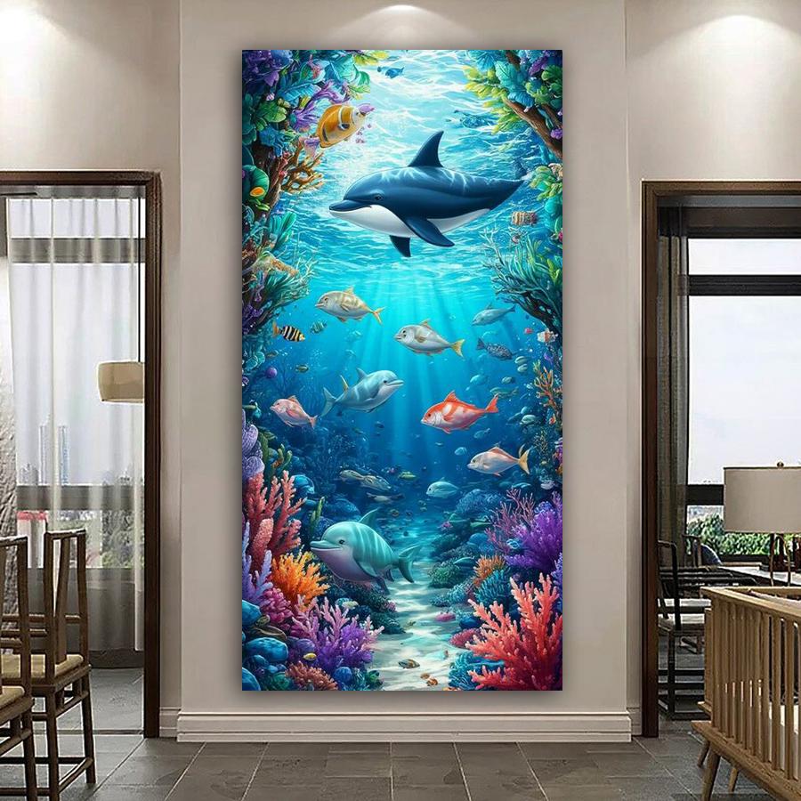 Dolphin Large Size Diamond Painting Diy Full Square Round Drill Rhinestone Embroidery Ocean Animals Mosaic Cross Stitch Kits