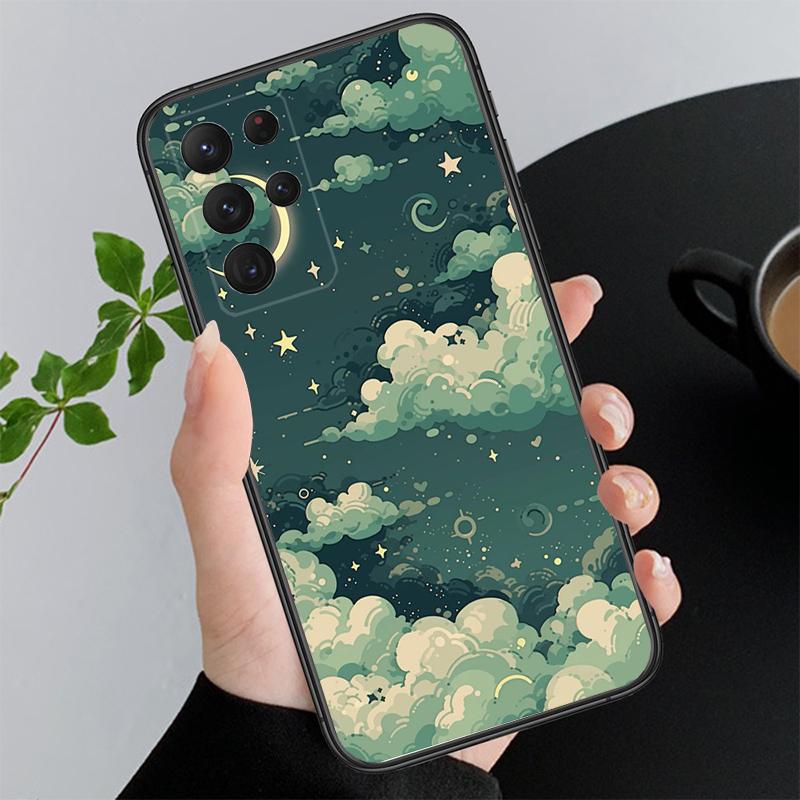 Scenery Anime Art Night Sky Stars Moon Phone Case For Samsung S25 S24 S23 S22 S21 S20 Ultra S20 S22 S21 S23 S20 FE S24 Plus