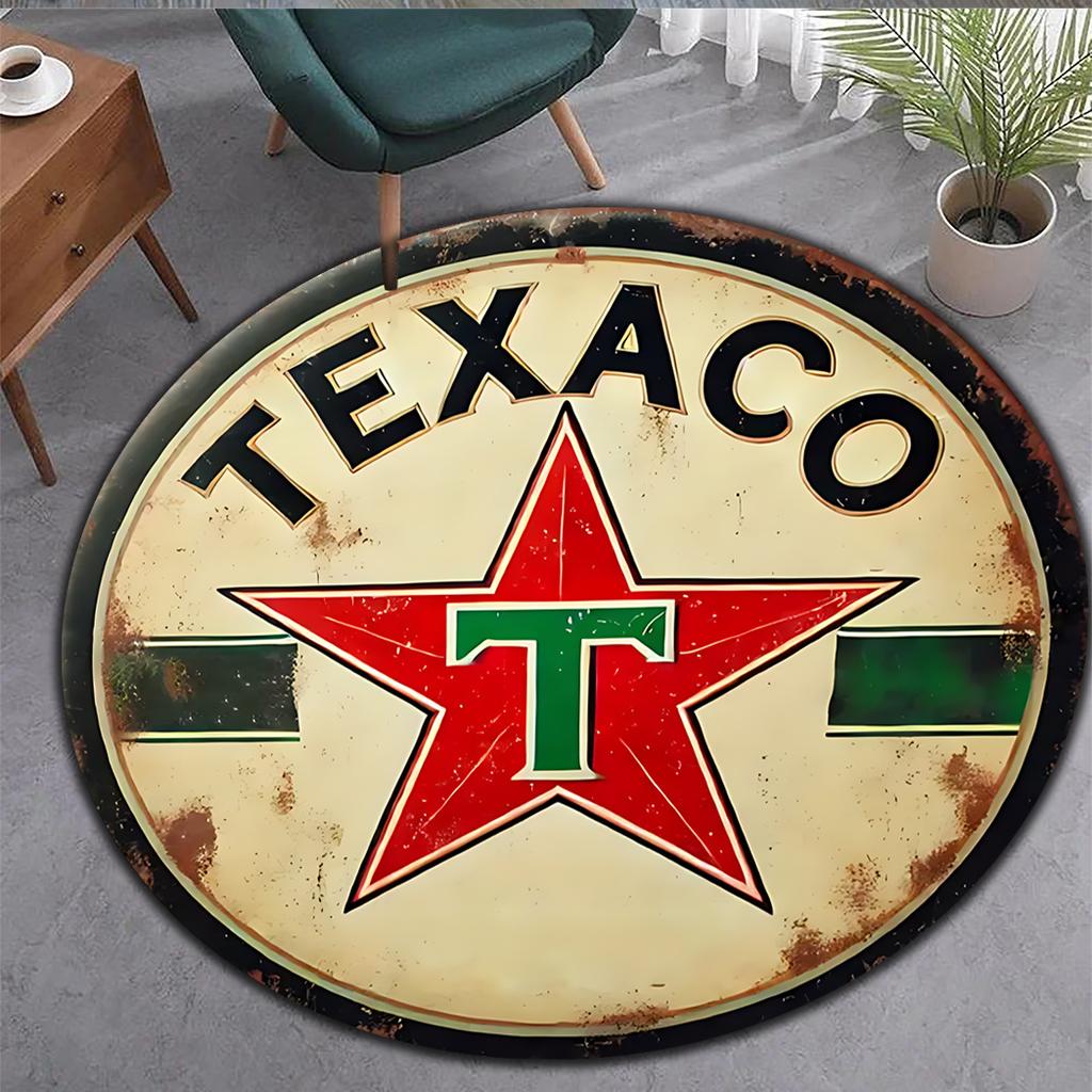 1pc Texaco Patterned Area Carpet Round Large Area Carpet for Living Room Bedroom Office Terrace Adding and Outdoor Decoration