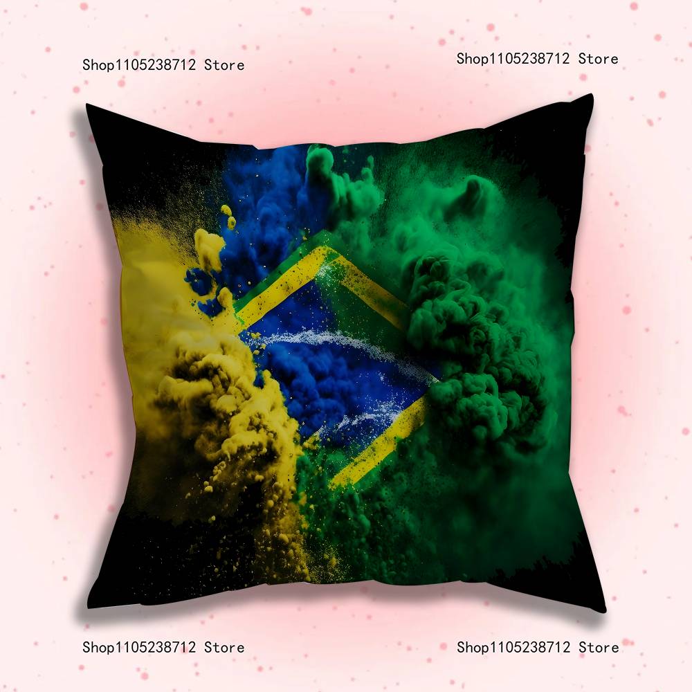 Estetyczna poszewka na poduszkę z flagą Brazylii Pluszowy materiał Miękka poszewka na poduszkę Dwustronny nadruk Pokrowiec na poduszkę do sofy Rzut
