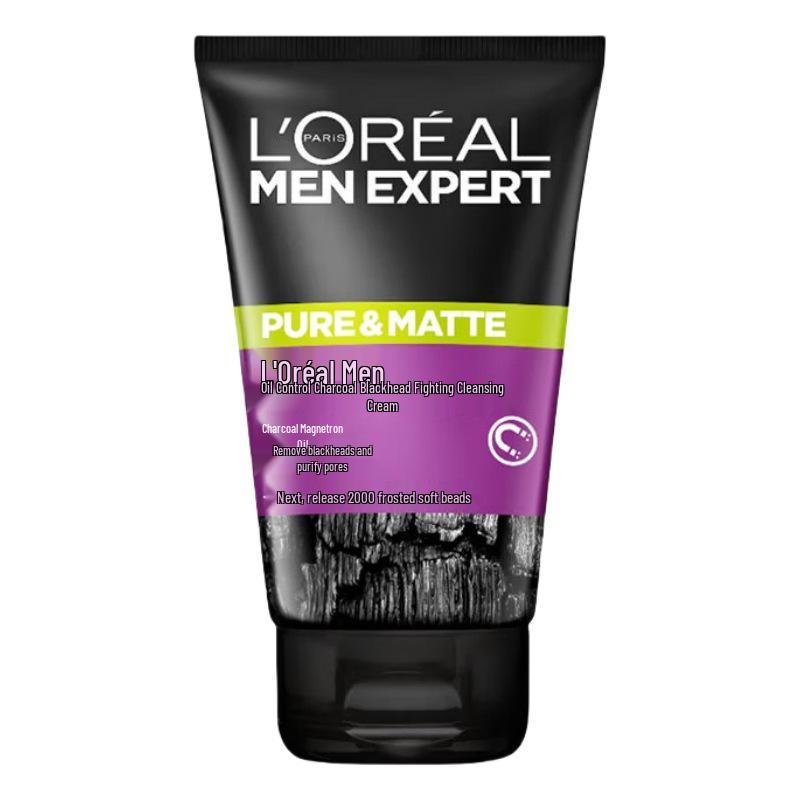 L'Oréal Men's Charcoal Oil Control Reinigingscrème - Tegen Zwarte Prikkers & Hydraterend voor Droge/Vette Huid