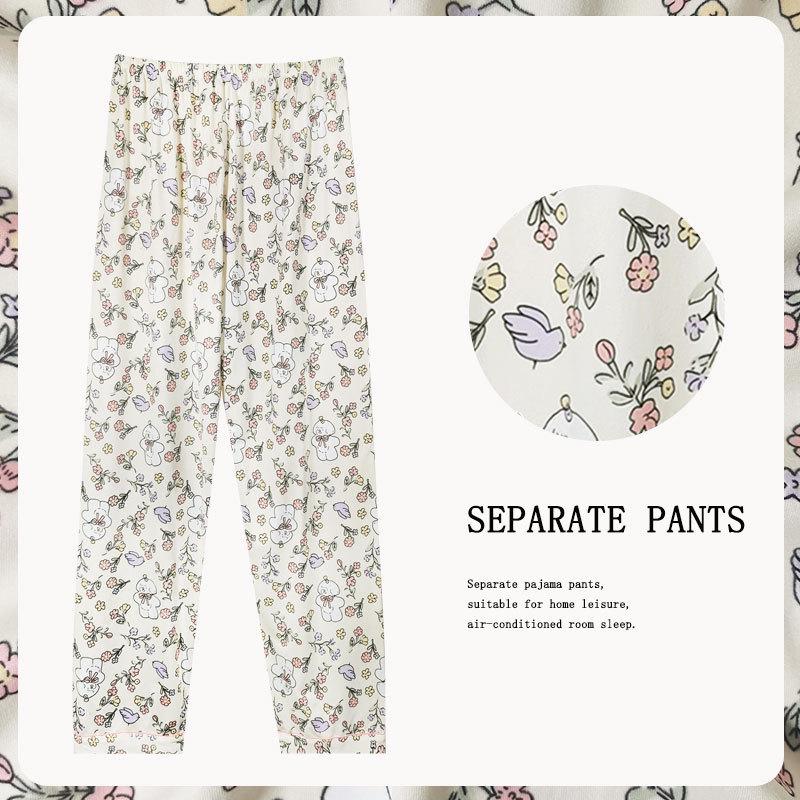 Spring/Summer Retro Floral Print Pajama Pants - Women's Korean Style, Suitable for Casual Wear, Loose Fit, Ideal for Spring and Autumn.