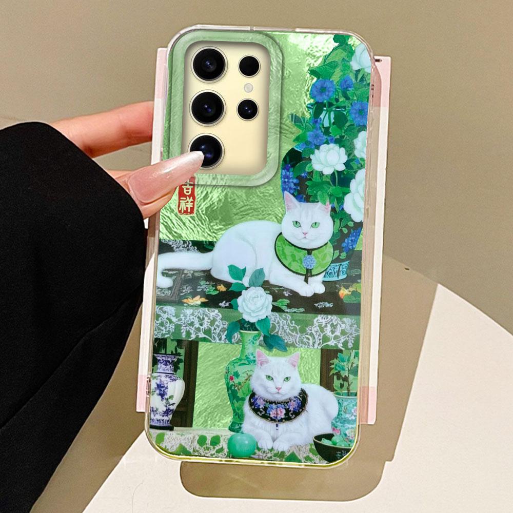 Cute Cat Flower Vortex Pattern Women Gilrs Phone Case for Samsung Galaxy S25 Edge S24 S23 S22 S21 FE Plus Ultra Shell Bags Cover