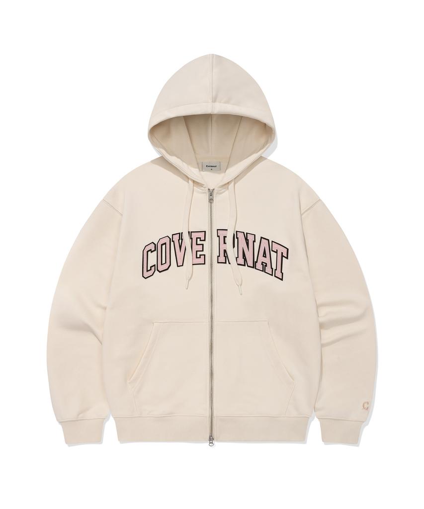 COVERNAT Arch Logo Zip-Up Hoodie Ivory