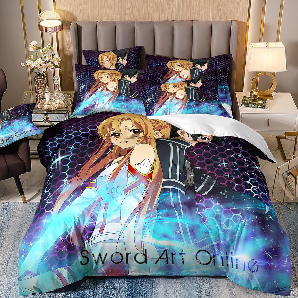 3D Hot Sale Anime Sword Art Online Comfortable Duvet Quilt Cover Pillowcase Bedding Set Children Bedroom Decoration Home Textile