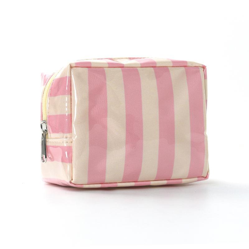 Mini Waterproof PVC Striped Makeup Bag Easy To Clean Travel Toiletry Organizer for Kids Teens Adults Use