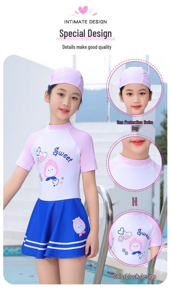 Korean Style Solid Color Children's Skirt One-Piece Swimsuit - Customizable
