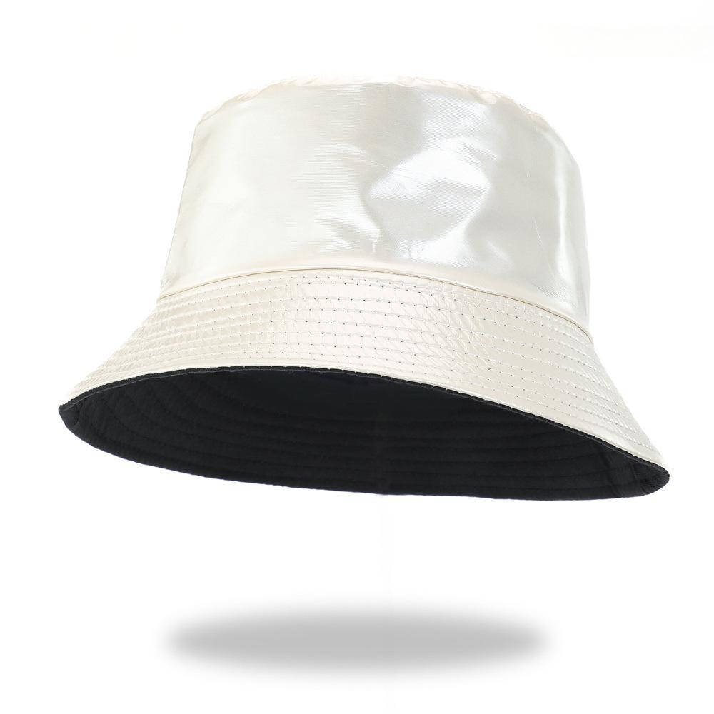 Cappello a secchiello in ecopelle da donna Reversibile in PU Cappello da sole Moda Autunno Impermeabile Cappello da pescatore Cappello a secchiello da sole Reversibile