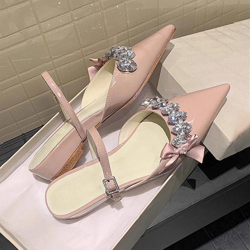 Women's Mules Slippers Fashion Designer Pointed Toe Sandal Luxury Rhinestone Casual Slippers for Women Banquet Party Dress Shoes