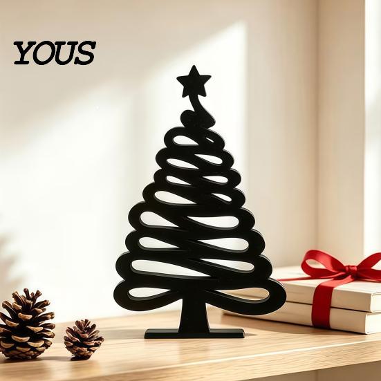 Simple Line Art Sculpture 3D Printed Abstract Christmas Tree Figurine, Minimalist Xmas with Star Unique Gift for Friends Topper Home Decor,