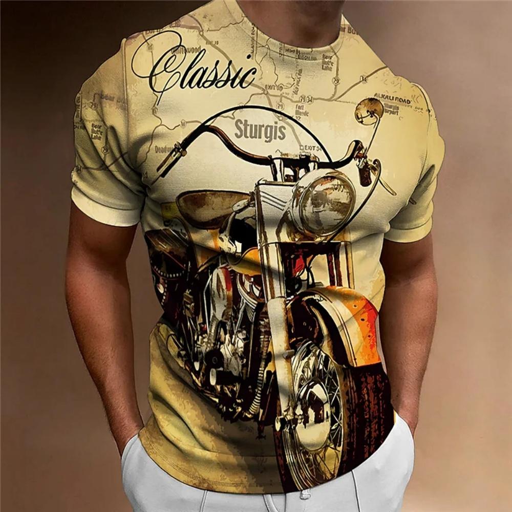 Motorcycle T-shirt New 3D Print Short Sleeve Vintage Classics TShirt For Mens Street Ride Biker Shirts Tops Oversized Tee Shirt XXS