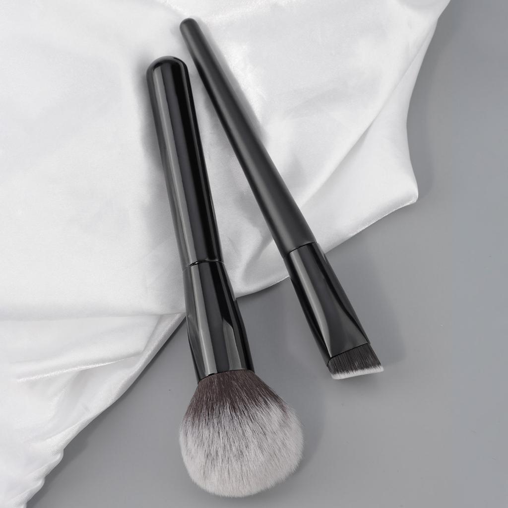 2 All-black Flame Brushes, Loose Powder Brushes + Square Foundation Brush, Makeup Brush Set, Blush Brush, Grooming Brush, Beauty Brush.