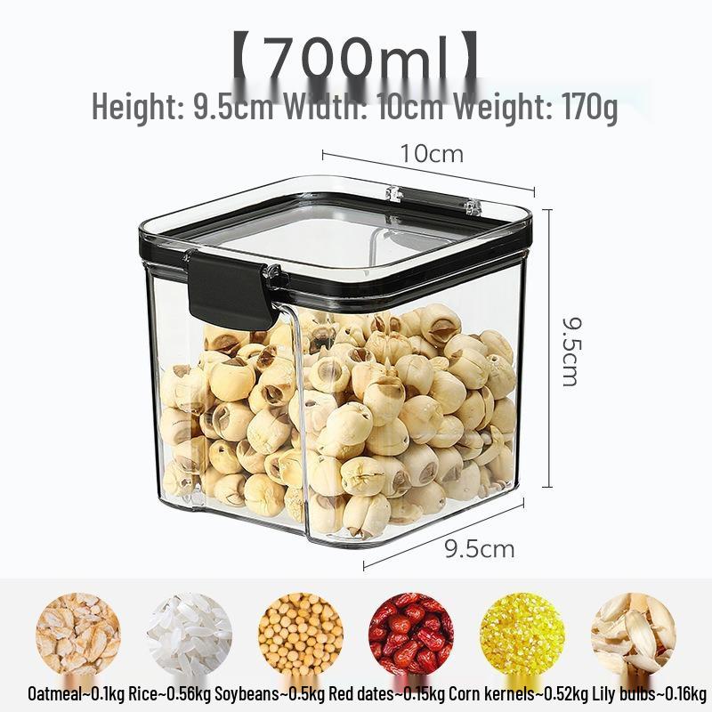 Transparent Square Kitchen Storage Jar for Snacks, Dried Fruit, Grains, Spices, and Tea