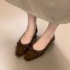Spot version 2025 autumn new square head bow low heel casual single shoes one pedal light mouth ladyshoes commuter shoes