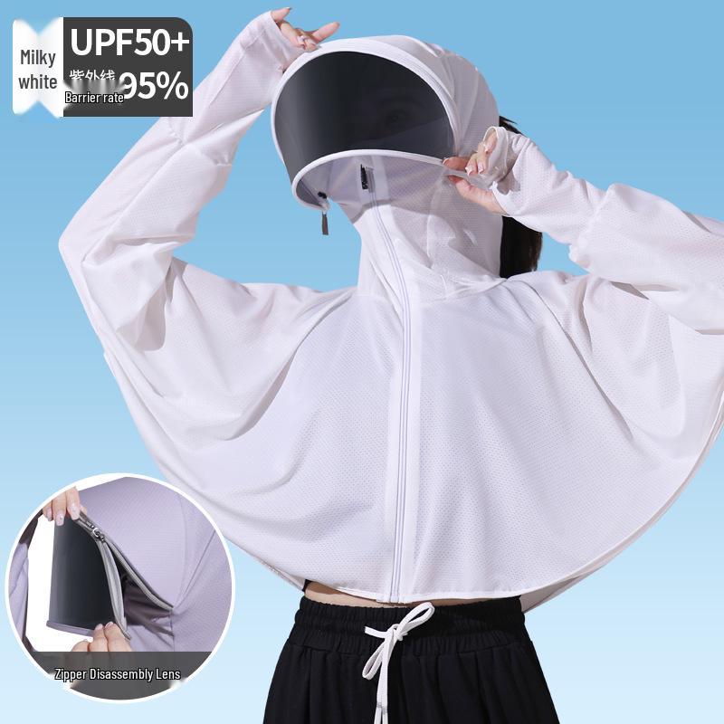 Women's Summer Ice Silk Sun Protection Clothing Set: Breathable Anti-UV Cycling Face Mask & Full Face Neck Guard.