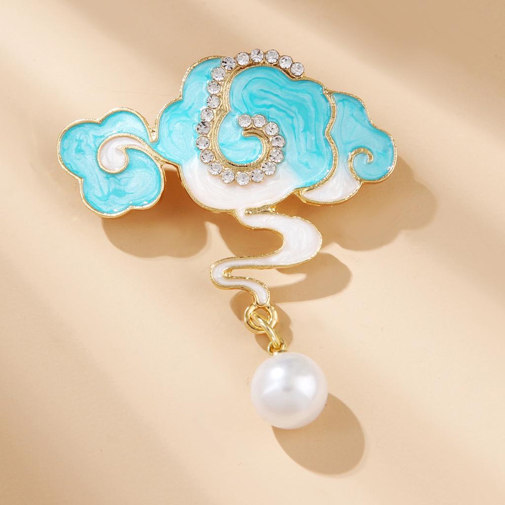 Chinese Style Ethnic Hollowed Out Oil Drop Pearl Butterfly Auspicious Cloud Pendant Brooch Cheongsam Accessories Female Pins Long-Lasting Color Brooch