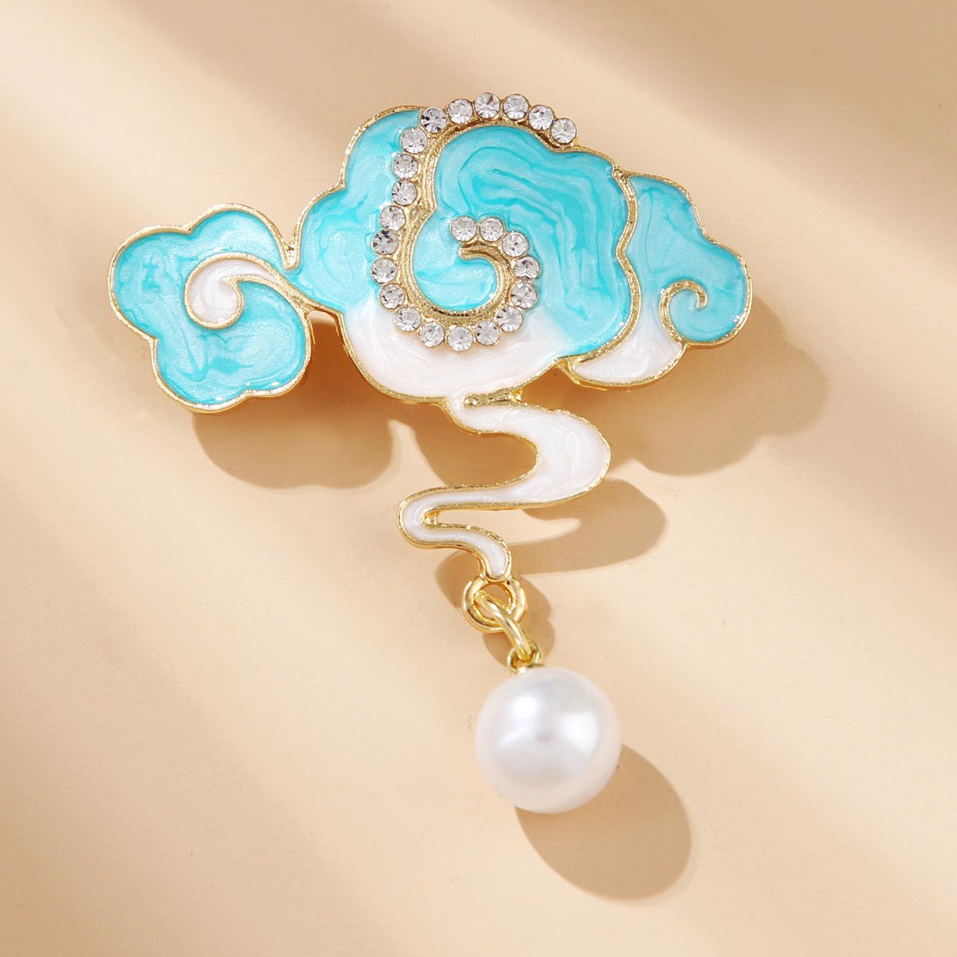 

Китайский стиль этнический ажурный капающий масляный жемчуг бабочка благоприятное облако кулон брошь ципао аксессуары женская булавка