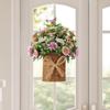 Artificial Hanging Flower Basket 48cm Wicker Basket with Decorative Bow Faux Greenery Plant Arrangement for Door Wall Hanging Indoor Outdoor