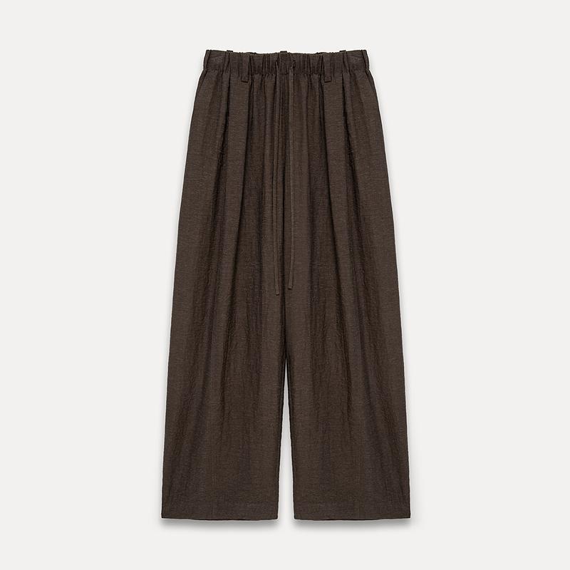 

Spring Viscose Linen Blend Drawstring Balloon Pants Medium кавовий